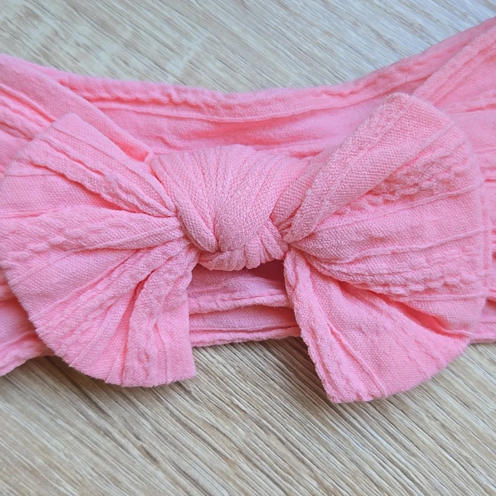 Boho Bowknot Headband Cable Knit Baby Girl Nylon Flamingo Pink Kids Hair Band